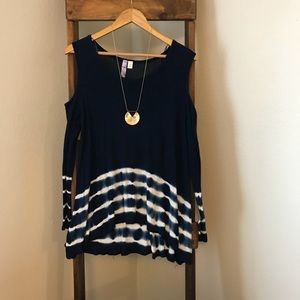 Navy Tie-dye Cold-Shoulder Top